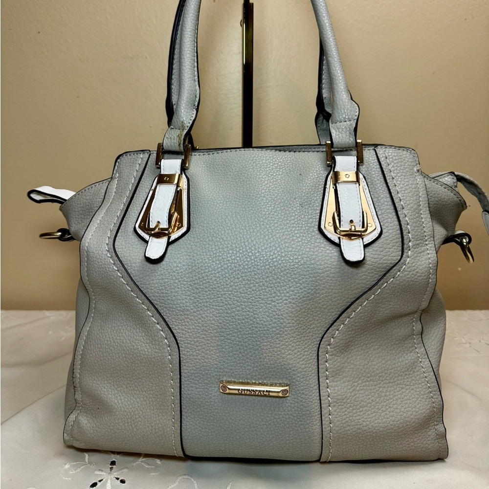 Gussaci Large Vegan Leather Satchel Bag With removable cross body strap.